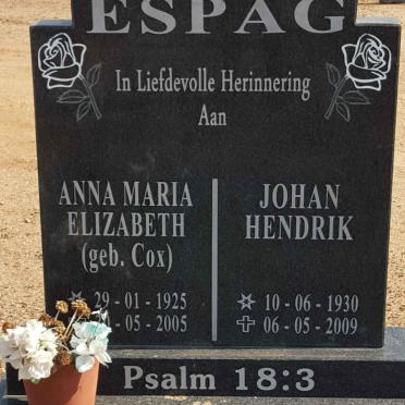 ESPAG Johan Hendrik 1930-2009 &amp; Anna Maria Elizabeth COX 1925-2005