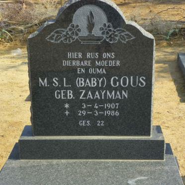 GOUS M.S.L. nee ZAAYMAN 1907-1986