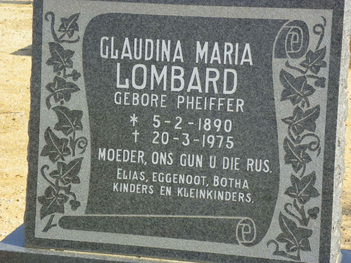 LOMBARD Gloudina Maria nee PHEIFFER 1890-1975