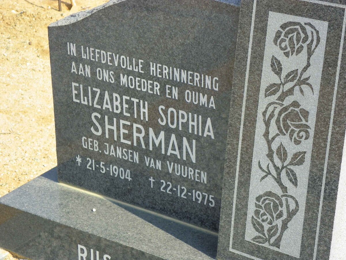 SHERMAN Elizabeth Sophia nee JANSEN VAN VUUREN 1904-1975