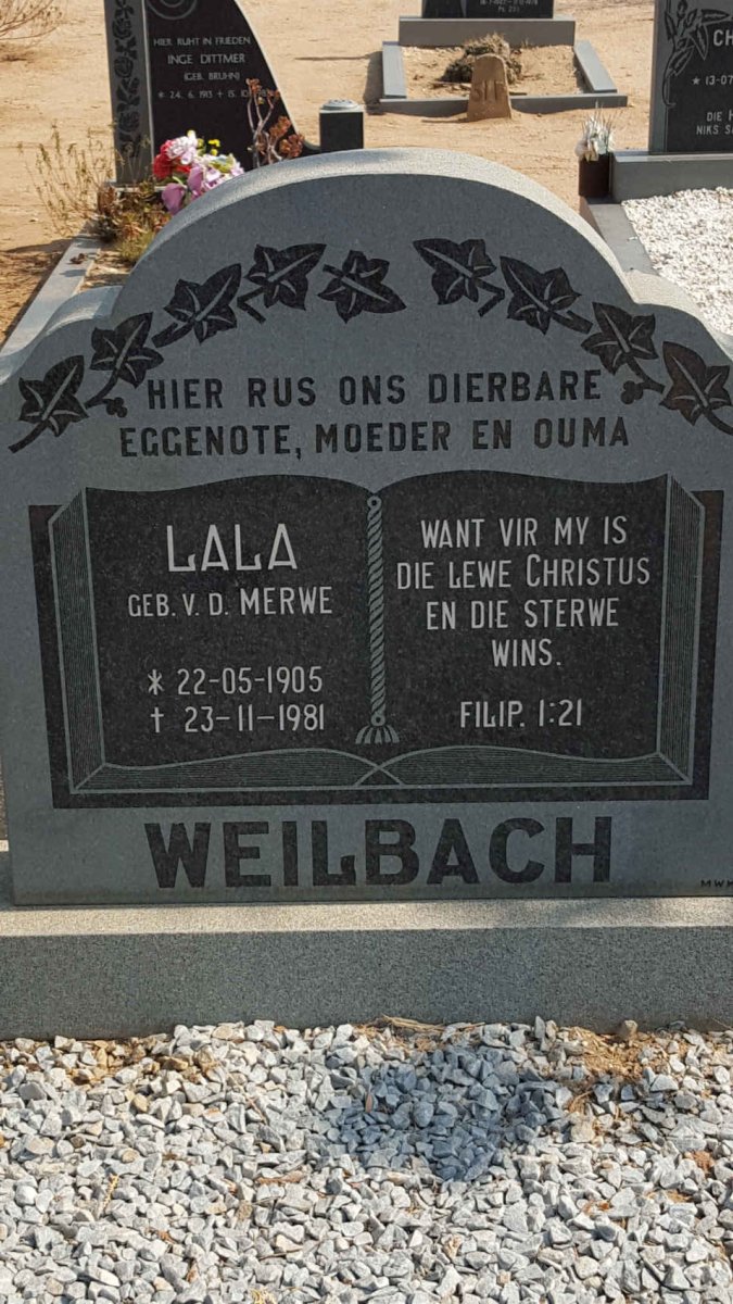 WEILBACH Lala nee V.D. MERWE 1905-1981