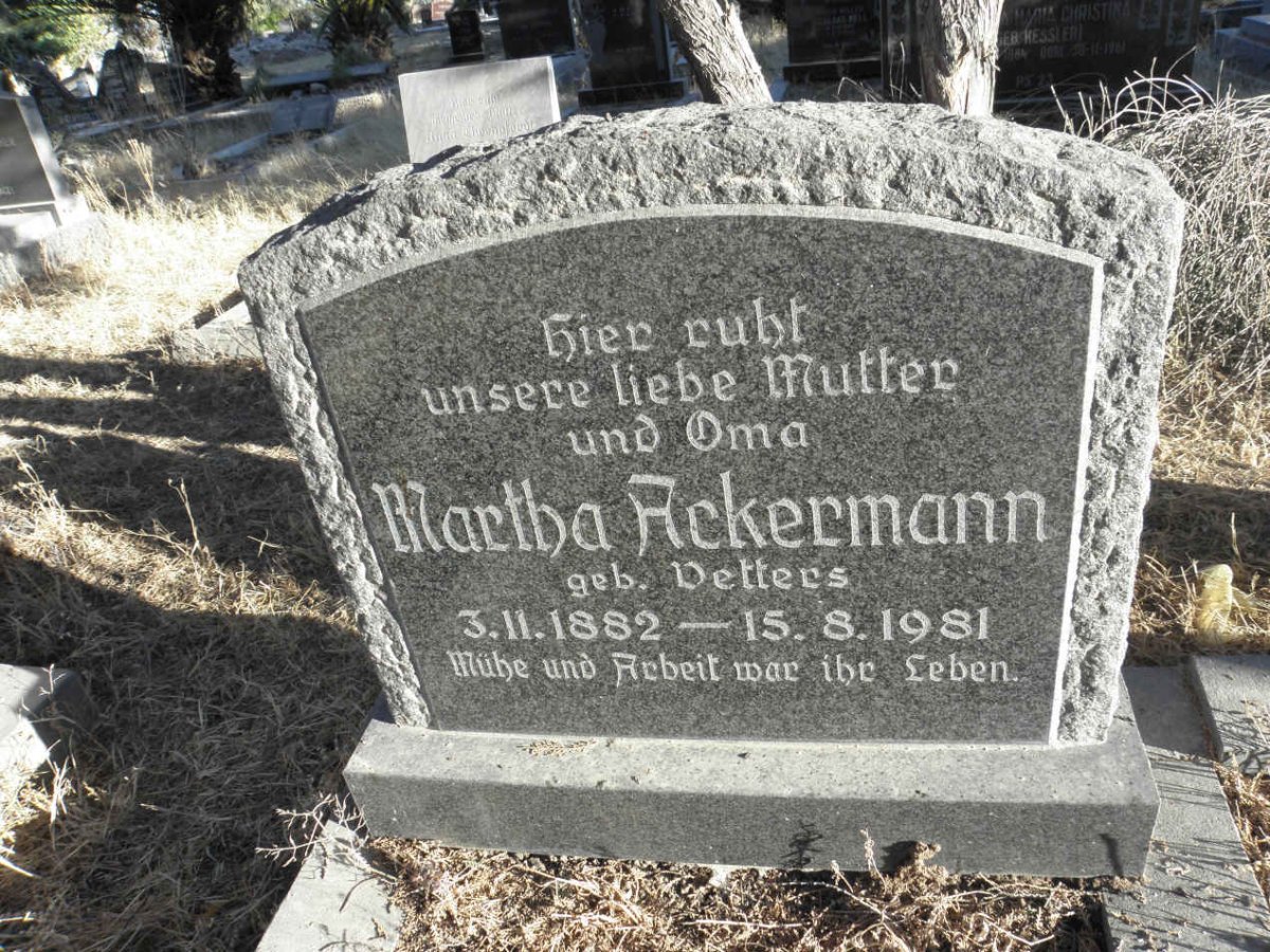ACKERMANN Martha nee VETTERS 1882-1981