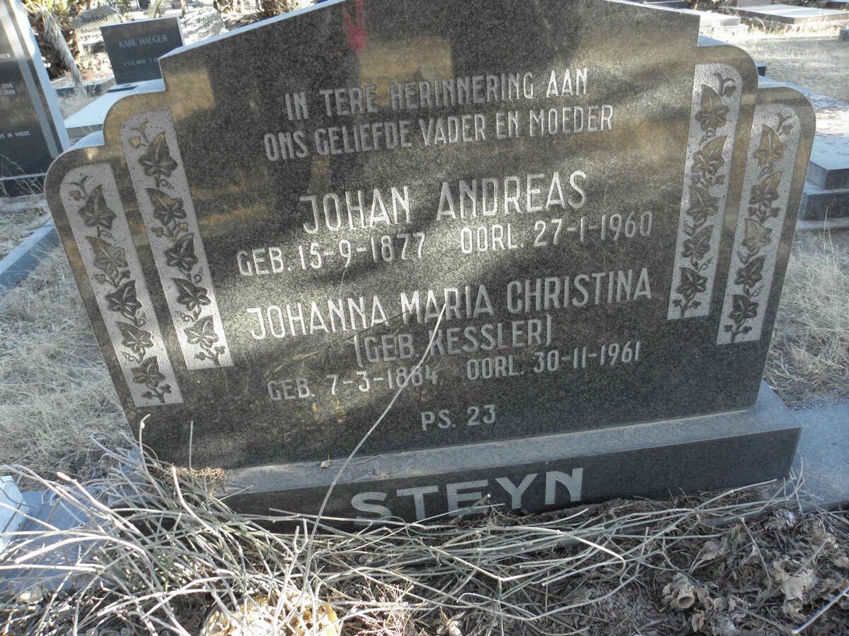 STEYN Johan Andreas 1877-1960 &amp; Johanna Maria Christina KESSLER 1884-1961