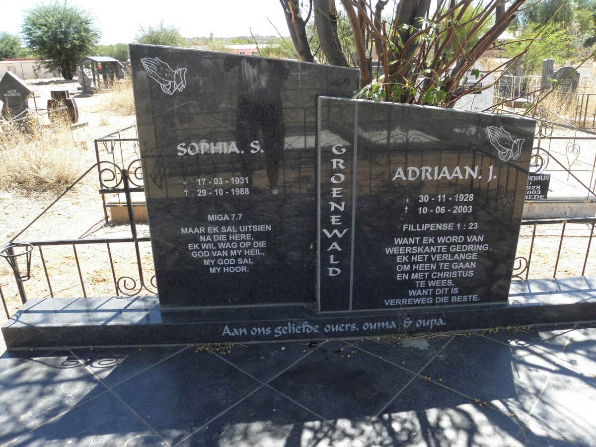 GROENEWALD Adriaan J. 1928-2003 &amp; Sophia S. 1931-1988