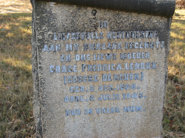 ROUX Grace Fredrica, le nee DE REUCK 1884-1945