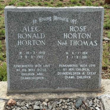 HORTON Alec Ronald 1919-1972 & Rose THOMAS 1931-2011