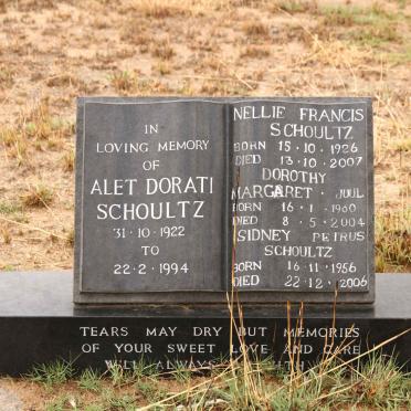 SCHOULTZ Alet Dorati 1922-1994 :: SCHOULTZ Nellie Francis 1926-2007 :: SCHOULTZ Sydney Petrus 1956-2006