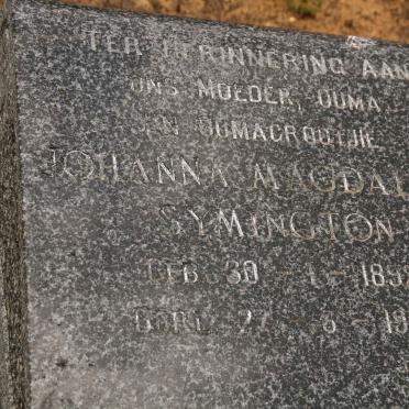 SYMINGTON James Jubilee 1887-1970 &amp; Johanna Magdalena 1892-1979