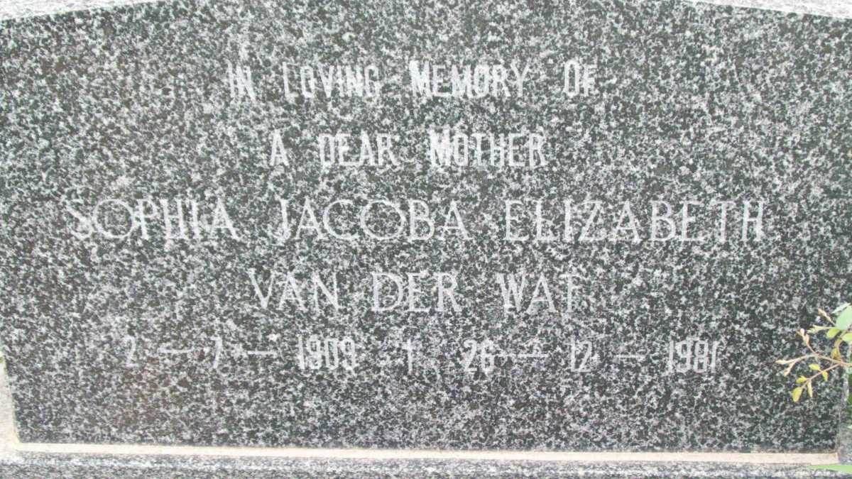 WAT Sophia Jacoba Elizabeth, van der 1909-1981