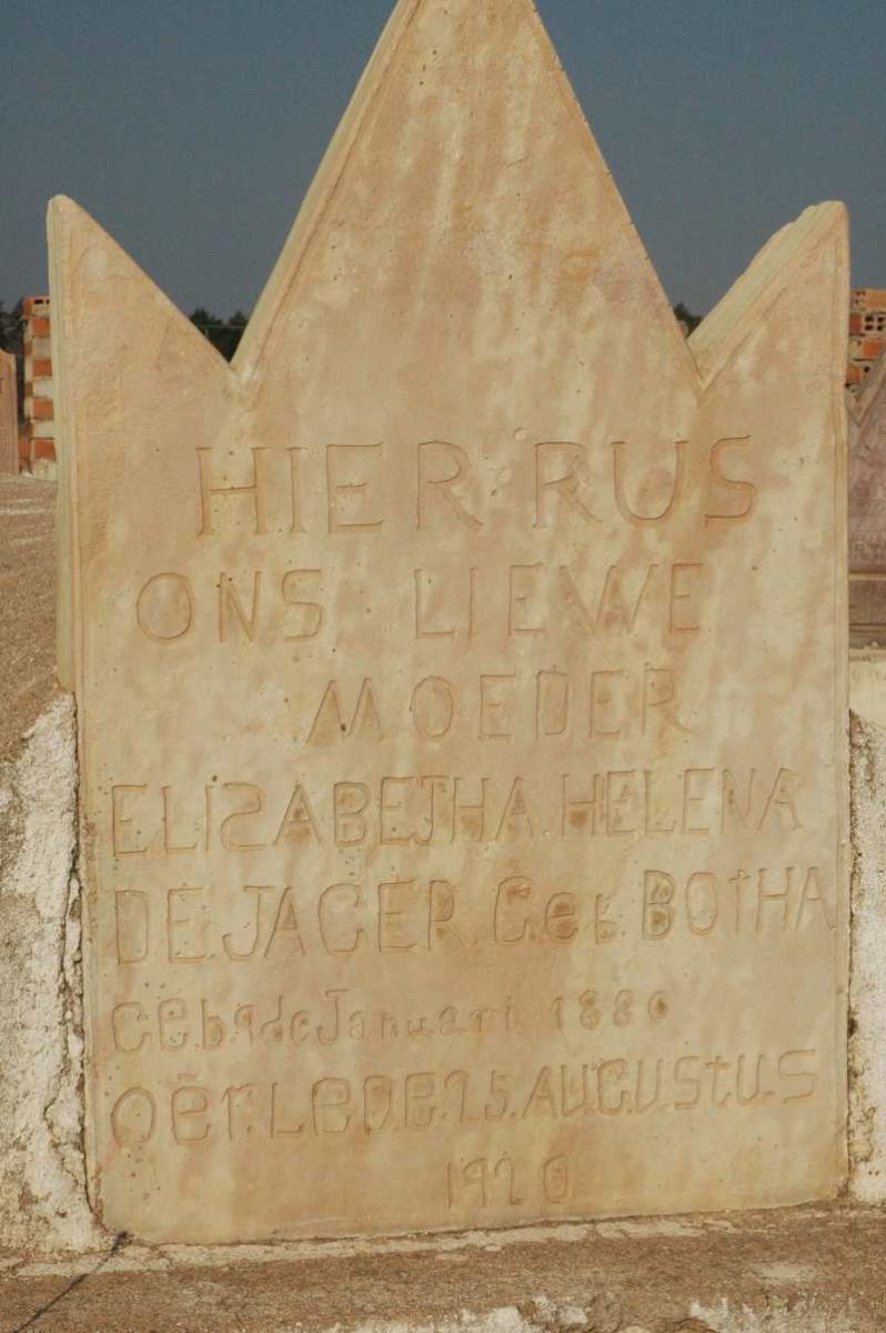 JAGER Elisabetha Helena, de nee BOTHA 1880-1920